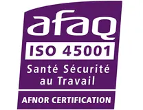 Logo de la certification AFAQ ISO 45001 Santé Sécurité au Travail délivrée par AFNOR Certification.