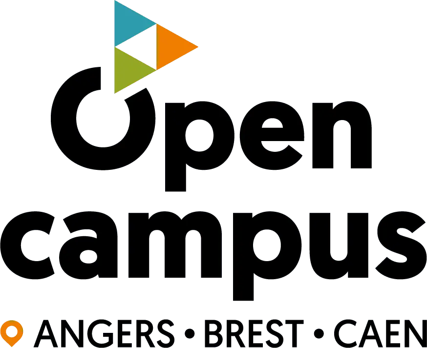 Logo d'Open Campus, école supérieure présente à Angers, Brest et Caen.
